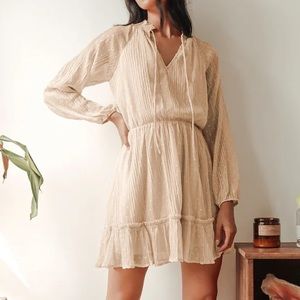 Lulus No Ordinary Love Cream Swiss Dot Long Sleeve